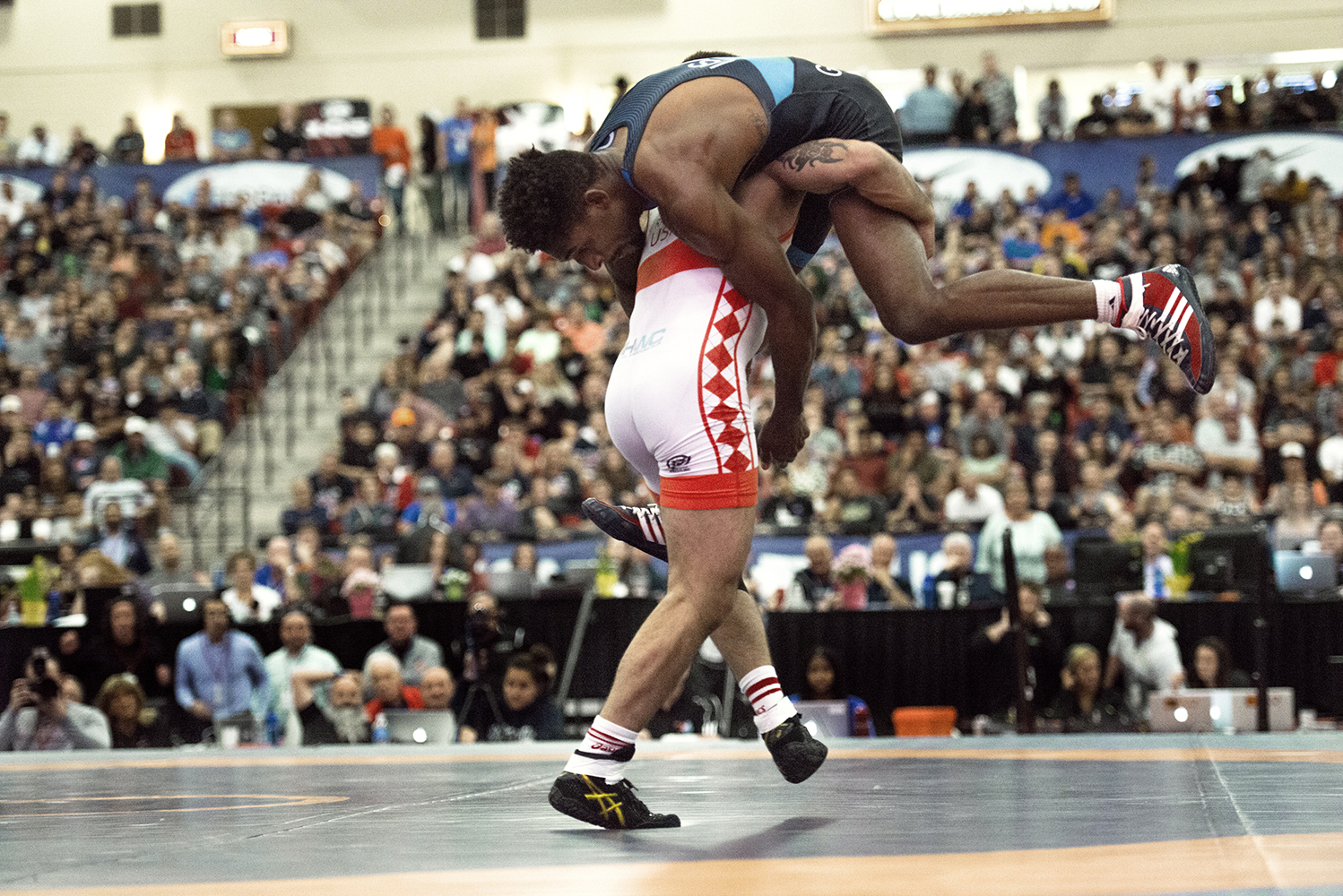 Red Blue US Open Wrestling by Randi Berez Beauty and Photo Artist